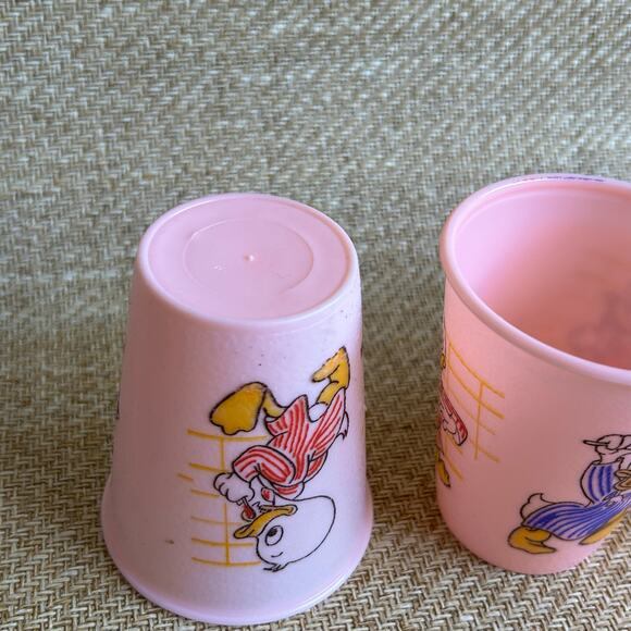 Vintage Disney Huey Dewey Louie Pink Plastic Cups Set of 4 Pajamas 1970s–80s - Picture 2 of 5